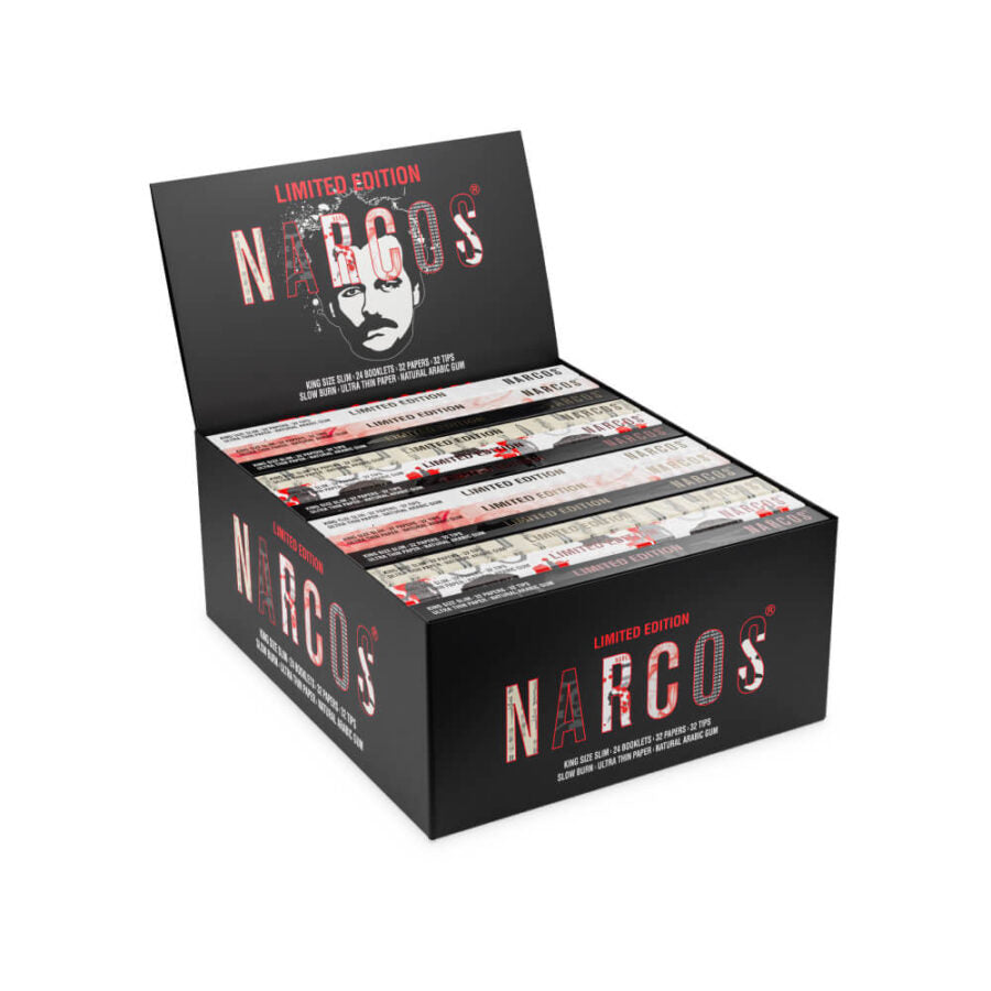 Narcos Édition limitée King Size Slim Papers à rouler + Pointes (24 pièces/présentoir)